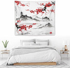 Cherry Blossoms Tapestry, Japanese Fuji Mountain Tapestry, Asian Japanese Wall Tapestry, Nature Landscape Tapestries for Bedroom Living Room Decor 60"x50"