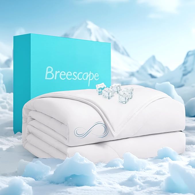 Breescape Cooling Comforter Queen Size - BlendTek™ Q-Max>0.46 Tech, Breathable Blanket for Hot Sleepers & Night Sweats Relief, Premium Lightweight Summer Bedding, 96x96 Inches, Snow White