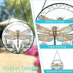 Dragonfly with Flower Suncatcher Stained Glass Window Hanging - 8” Stained Glass Suncatchers for Windows - Sun Catchers Indoor Window Catcher with Hooks and Chain - Birthday Gifts for Mom Grandma