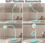 Desk Lamp, Fully Dimmable Bedside Reading Lamp with USB C + A Charging Ports, 5 Colors, Simple to Operate, Eye Care Metal Table Lamp Efficient Gooseneck Desk Lamps for Home Office College Dorm Room