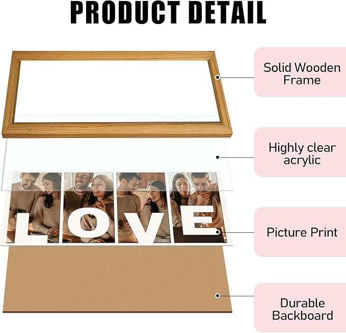 Gifts for Him/Her - Personalized Photo Frame with Love Design, Wall Mount or Tabletop Display, Romantic Gifts for Boyfriend Girlfriend Anniversary Birthday Valentine's