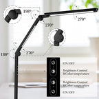 LED Desk Lamp for Home Office,Creative Touch Reading Light, with Memory Dual Light and Adjustable Swing Arm,15W 4 CCT Eye-Care Modes & 4 Brightness Levels Table Lamp with USB Charging Ports-Black