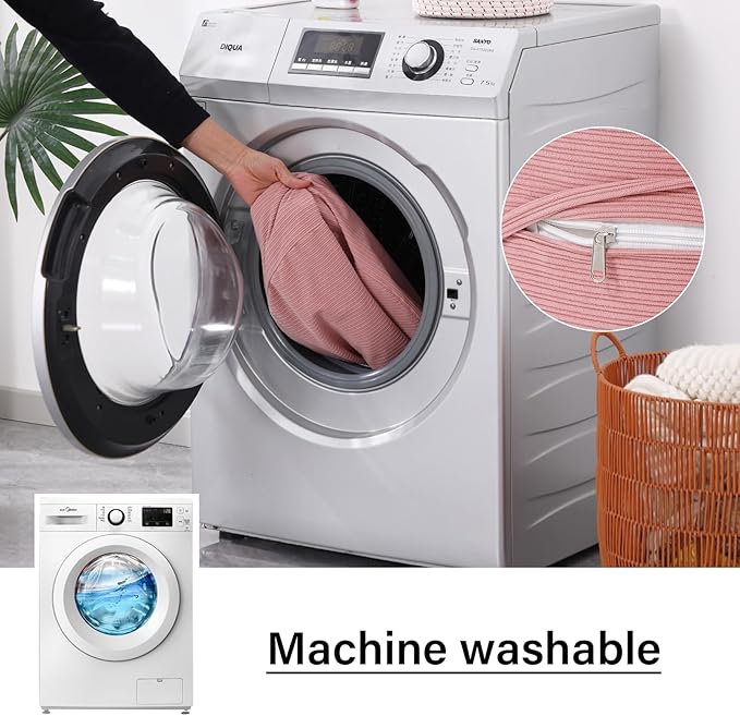 LITA Round Stuffed Pouf Ottoman, Corduroy Poufs with High-Density Foam Filling and Washable Cover, Furry and Fluffy Bean Bag Foot Stools Ottoman for Living Room, Bedroom, Office, Pink