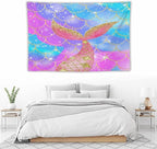 HZOHNAGO Mermaid Scales Tapestry Colorful Shiny Scales Mermaid Tail Pattern Printed Wall Tapestry Wall Hanging for Bedroom Living Room Dorm 90" W x 60" H