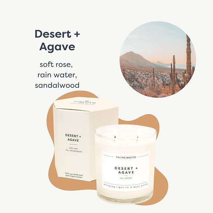 Calyan Wax Co. 2 Wick Candle, Desert + Agave Scented Candle, 37 Hour Burn Time, Aromatherapy Soy Candles, Non Toxic & Vegan Soy Wax, Glass Tumbler Scented Candles, 8.8oz