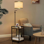 Lightdot 63IN Floor Lamps with Storage Table&Basket, Modern Standing Tall Lamps with Adjustable Fabric Lampshade and Movable&Fixed Casters, Coner End Table Lamp for Living Room/Bedroom/Office-Black