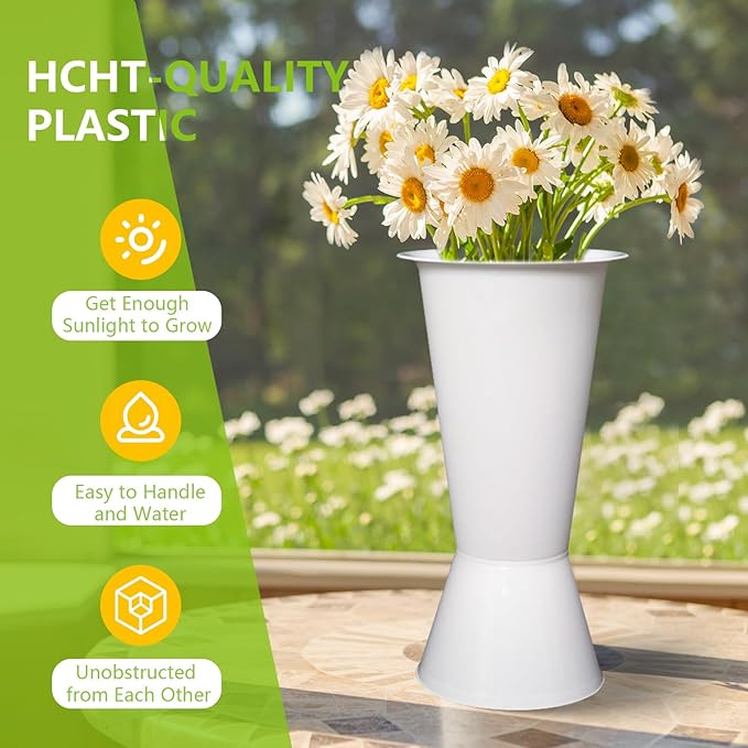 12 Pack Plastic Flower Bucket, 15.5 Inch White Flower Buckets for Cut Flowers with Base, Multi-Purpose Plastic Vase for Flower Display Stand Florist Supplies, Home Wedding Decoration