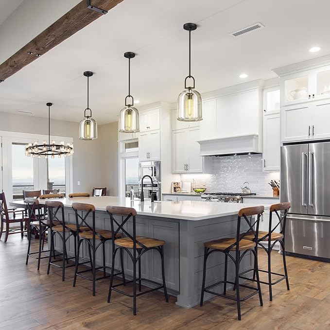 Crystal Black Pendant Light Fixtures, Modern 8inch Pendant Lights Kitchen Island, Island Lights for Kitchen,Crystal and Black Pendant Light, Indoor Pendant Lighting,E12 Bulb Included