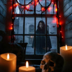 Halloween Horror Atmosphere Lights, Orange&Purple LED String Lights with 9.9FT Creepy Black Gauze, Battery Powered with Timer & 8 Flashing Modes (2 Pack Red)