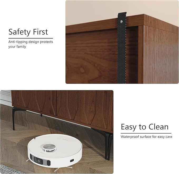 3More 2 Door Accent Cabinet Set of 2,Sideboard Buffet Storage Cabinet with Iron Legs and Adjustable Shelf,3D Lattice Design Suitable for Living Room, Entrance, Dining Room,Walnut