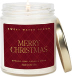 Sweet Water Decor Merry Christmas Scented Candles - Christmas Stocking Stuffers Soy Candles with Cypress & Lemon Scent - Christmas Candles with 40 Hours Burn Time - 9Oz Gold Lid Clear Jar Wax Candles