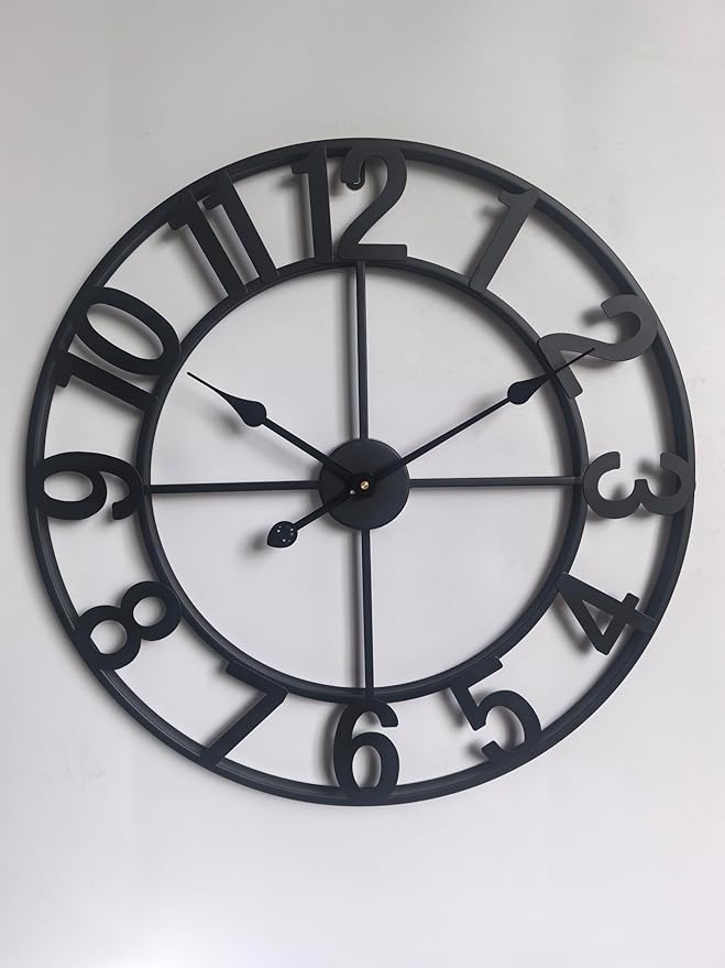 CLXEAST 24 Inch Wall Clocks for Living Room Decor, Black Metal Wall Clock, Arabic Numeral