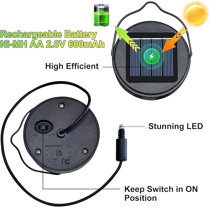 2Pack AA 600Mah Solar Lights Replacement Top for Outdoor Lantern Lights Waterproof for Garden, Yard,DIY Birthday Gifts Decorations