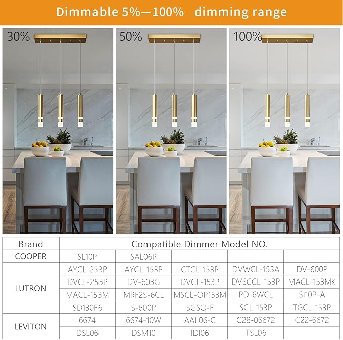 3-Light Dining Room Modern Pendant Light Kitchen Fixture Dimmable LED Gold Mini Pendant Lighting fo Kitchen Island Study Pendant Lights
