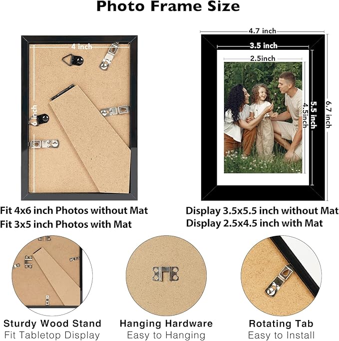 12 Packs 4x6 Picture Frames Bulk, Display 3.5x5 with Mat or 4x6 Without, Black Gallery Frame Set, 4 by 6 Frames Bulk Set of 12, Collage Wall Decor Photo Frame Set for Wall and Tabletop, Black