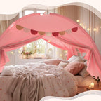 Razee Full Size Bed Canopy for Kids, Girls Bed Tent Dream Privacy Sleeping Tents Indoor, Toddler Under Bunk Bed Pink Tent with Pennant Banners