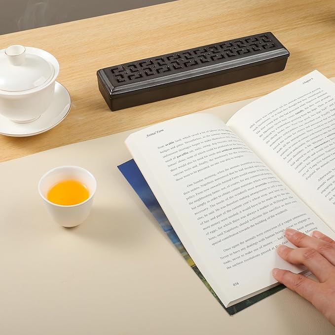 CEREMONY Incense Holder,Ceramic Incense Holder for Sticks with Ash Catcher,Coffin Style Incense Box,Incense Burner for Meditation Yoga Spa Room Decor(Brown)