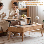 100% Solid Wood Lift Top Coffee Table for Living Room, Mid Century Modern Tables with Drawers and Large Storage, Oak Coffee Tables for Small Spaces (Oak Wood Log, 47.24" W x 23.62" D x 25.59" H)