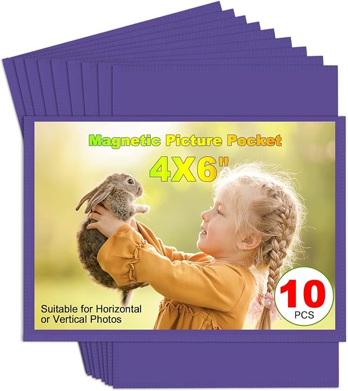 Purple Magnetic Picture Frame 4X6 for Refrigerator 10 Pack,Photo Magnets Sleeves
