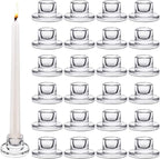 24 PCS Glass Taper Candle Holders Bulk Candlestick Holders Clear Short Tapered Candle Stick Holder Decor Set for Table Centerpiece Wedding Party Advent Christmas Home Decorations (24, Clear)