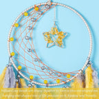 Dreamlike Moon Dream Catchers Wall Decor Crescent Dream Catcher with Crystal Stone Star Shaped Tree of Life Pendant Handmade Yellow Feather Dreamcatchers Wall Hanging for Girls Bedroom Wedding Gift