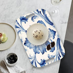 Serving Trays with Handles, 14.5 x 9.8 inch Rectangular Plastic Tray for Restaurant, Kitchen, Blue and White Pattern