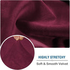 H.VERSAILTEX Velvet Stretch Couch Cushion Cover Plush Cushion Slipcover for Chair Loveseat Sofa Cushion Furniture Protector Seat Cushion Sofa Cover (2 Piece Large Sofa Cushion Covers, Burgundy)