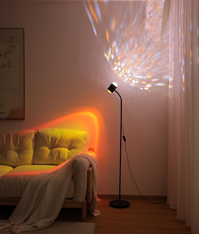 Sunset projection lamp, dual head sunset lamp with water ripple vertical Floor light, replaceable filter 360 ° rotating LED Atmosphere lights 3 color color changing living room sunset floor lamp
