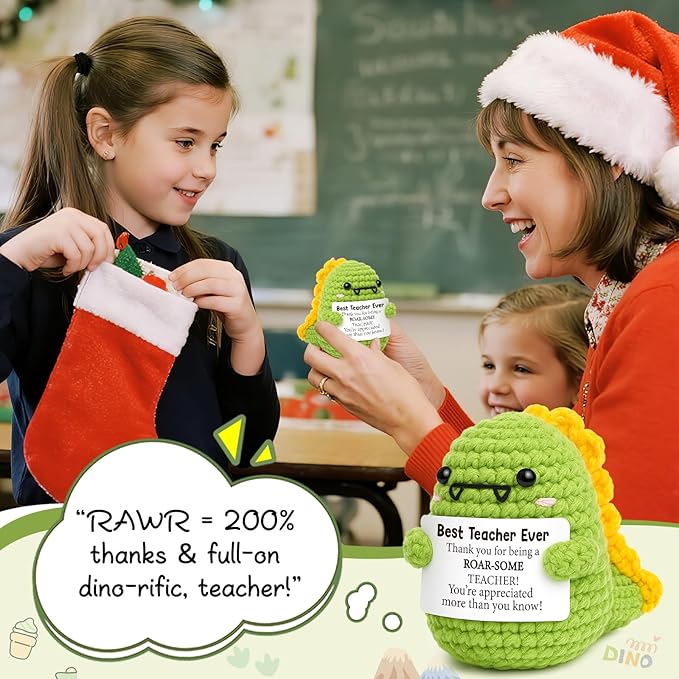 OCCdesign Mini Teacher Gifts for Christmas Teacher Appreciation Gifts for Best Teachers Ever Handmade Crochet Dinosaur Thank You Gift for Teachers Christmas Birthday Retirement Gift Ideas