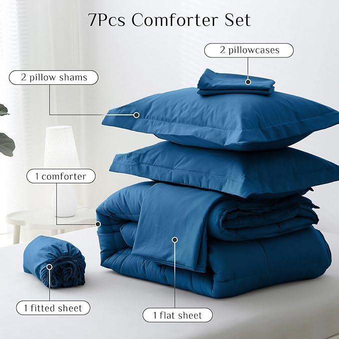 JOLLYVOGUE King Comforter Set, Ultra-Soft Bed in a Bag King Size 7 Pieces, Oeko-TEX Certified Bedding Set with Down Alternative Comforter, Sheets, Pillowcases & Shams, Teal