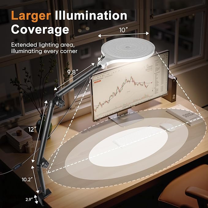 Desk Ring Light with Stand, 10" LED Desk Ring Light with Clamp, 360°Rotate & Flexible Height Full-Screen Overhead Ringlight for Video Recording, TikTok, YouTube, Live Streaming, Content Creation