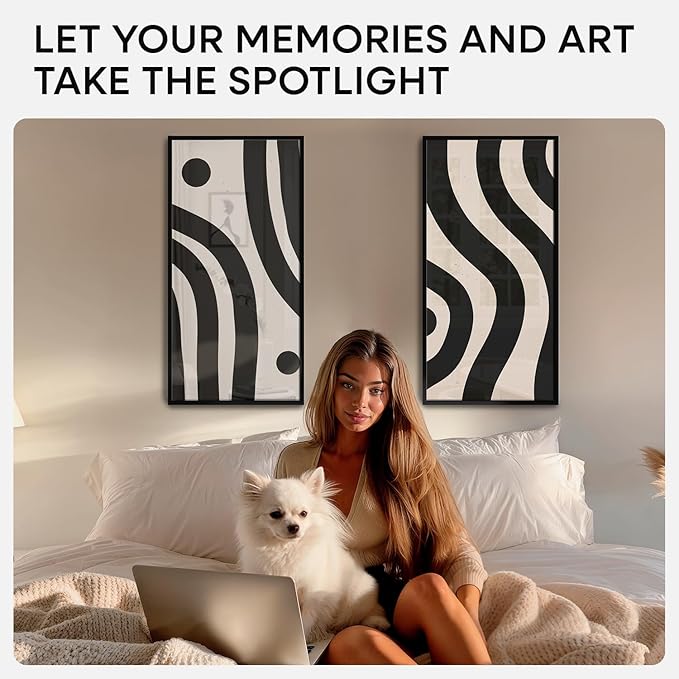 Homeforia 11x22 Black Newspaper Frame, High End Metal 11 x 22 Picture Frame without Mat, 22x11 Thin Black Poster Frames for Wall, 11by22 inches Display Photo Frames, Tempered Glass, Wall Kit, Set of 1