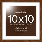 Homeforia 10x10 Picture Frame Brown, High-End Dark Oak 10 x 10 Square Brown Wood Frames with Mat 8 by 8 Photo, 10by10 Wooden Walnut Poster Frame Matted to 8x8 Print, Tempered Glass, Wall Kit, Set of 1