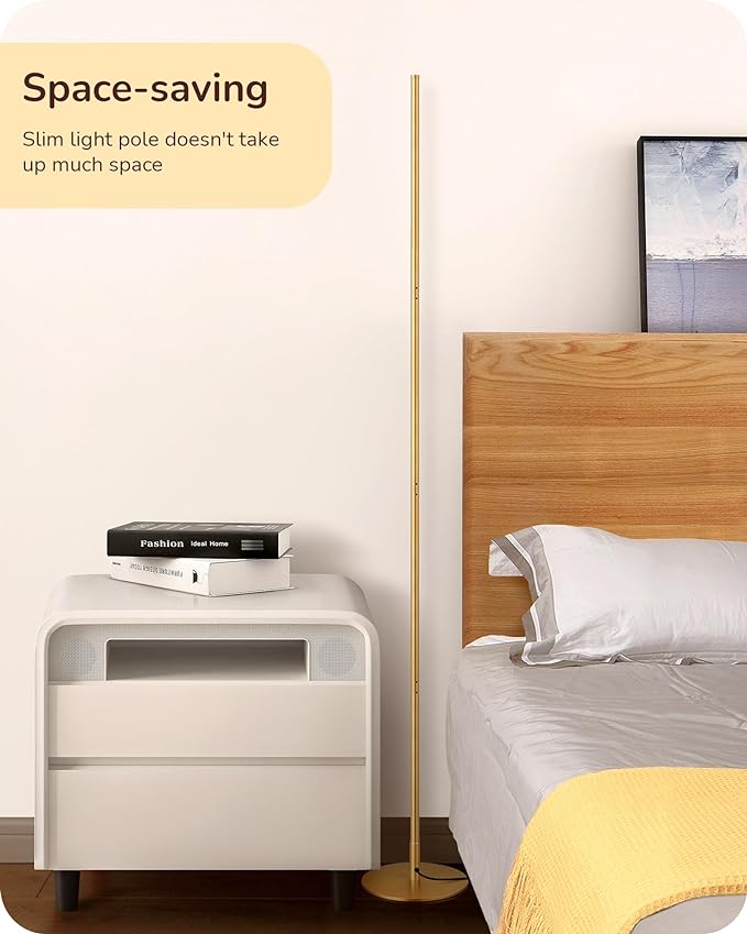 EDISHINE LED Corner Floor Lamp, Modern Slim Dimmable Light, Adjustable Height, 57.5" Minimalist Tall Lamp for Living Room, Bedroom, Office, 3000K Warm White Light (Gold)