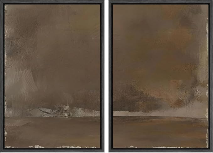 SIGNFORD Framed Canvas Print Wall Art Set Muted Earthy Abstract Landscape Illustrations Modern Art Decorative for Living Room, Bedroom, Office - 24"x36"x2 Black