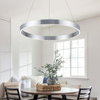 Modern Led Chandelier, 1 Ring Circular Pendant Lights, 23.62" Dining Room Modern Chandelier for Foyer Kitchen Living Room Bedroom Hallway 3000K, Silver Color