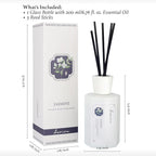 Reed Diffuser Set, 6.76 fl oz Jasmine Scented Oil Diffuser, Home Fragrance with Reed Sticks for Bedroom, Office, Bathroom Shelf Decor & Gifts