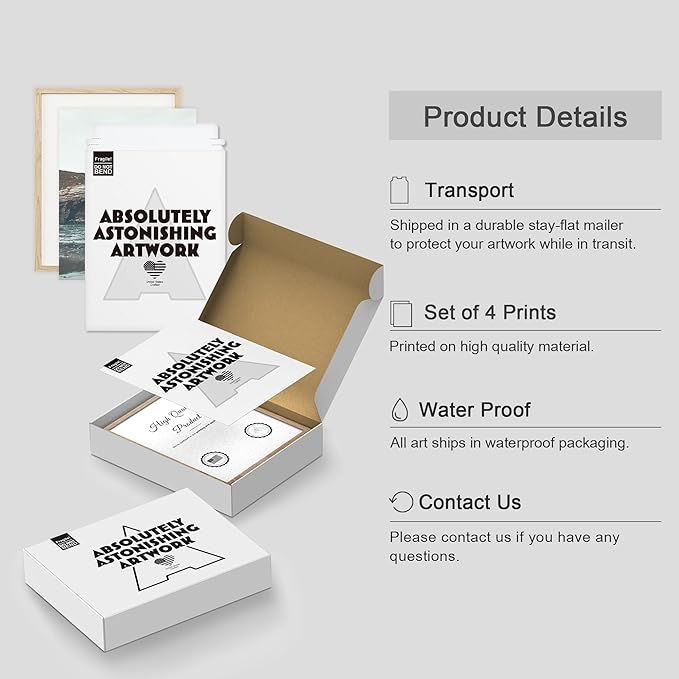 SIGNWIN Framed Rocky Storm Cloud Sky Beach Ocean Wall Art, Set of 4 Landscape Colorful Wall Decor Prints, Nature Wilderness Wall Décor for Living Room, Bedroom - 8"x10" Natural