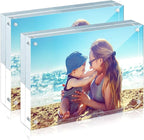 HELPLEX Acrylic Frames, 2 Pack 4x6, 20mm Thicker Frameless Clear Frame, Double Sided Magnetic, Free Standing Desktop Display