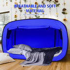 Bed Tent Twin Bed Canopy Portable Dream Tent for Adult Indoor Sleeping Tents with 2 Doors Breathable Private Space Tents, Blue