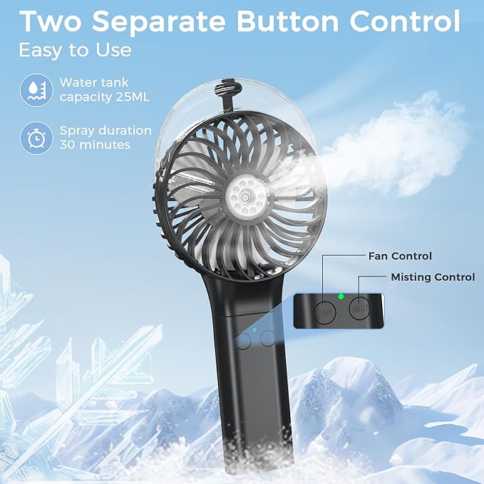 COMLIFE Portable Handheld Misting Fan, 3000mAh Rechargeable Battery Operated, 180° Foldable, Mini Personal Fan with Water Sprayer for Travel, Makeup, Home, Office, Camping, Outdoors