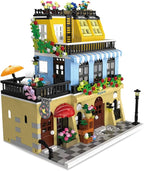 City Hotel Architecture Building Kit with Lights,3 Levels Garden Hotel Model Building Blocks Toy,for 12+Age Teen,Adult（1464 Pieces）