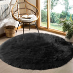 Goolela Round Area Rugs 6ft Black Circle Rugs for Bedroom Shaggy Circular Rug for Living Room Fluffy Plush Shag Rug Washable Faux Fur Rug for Play Tent Home Decor