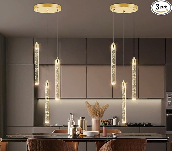 Pendant Lights Kitchen Island Mini Chandelier Gold Pendant Light Crystal Light fixtures Adjustable Hanging Ceiling Hanging Lights Bubble Mini Crystal Ceiling Light for Dining Room Bedroom 2700K 6000K