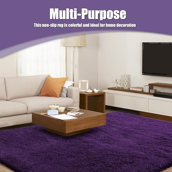 8x10 Fluffy Area Rugs for Living Room,Shag Area Rug for Bedroom,Soft Purple Fuzzy Rug Non-Shedding Indoor Plush Carpet for Kids Bedroom Nursery Home Decor
