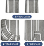 Twin Sheets Set 4 Piece - Includes 2 Pillowcases - Bed Sheets Twin Size - Soft Hotel Luxury Bedding - Cooling, Comfy & Breathable - 1 Flat & 1 Fitted & 2 Pillowcases w/ Deep Pockets - Grey Stripes