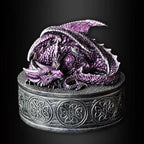 Dragon Statue Jewelry Box - Medieval Fantasy Myth with Cover Treasure Box, Dragon Statue Decoration Collection Gift Box (Purple)