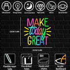 Make Today Great Neon Sign for Wall Decor, Inspirational Colorful Letter Neon Light, Dimmable Motivational Word Led Light Up Sign for Classroom, Cafe, Wedding Party,Birthday Wall Decor