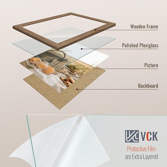 VCK 8x10 Picture Frame 3 Pack - Brown Walnut, Natural Textured Solid Wood Frame, Wall Gallery Frame