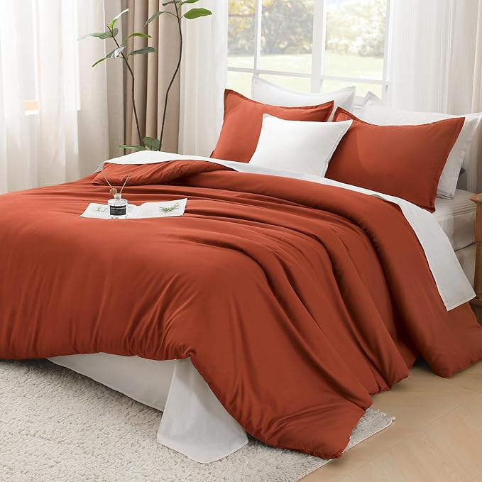 Litanika Burnt Orange Twin/Twin XL Comforter Set, 2 Pieces Solid Terracotta Lightweight Bedding Comforter Set, Rust Fluffy Quilted Blanket Set (66x90In Comforter & 1 Pillowcase)